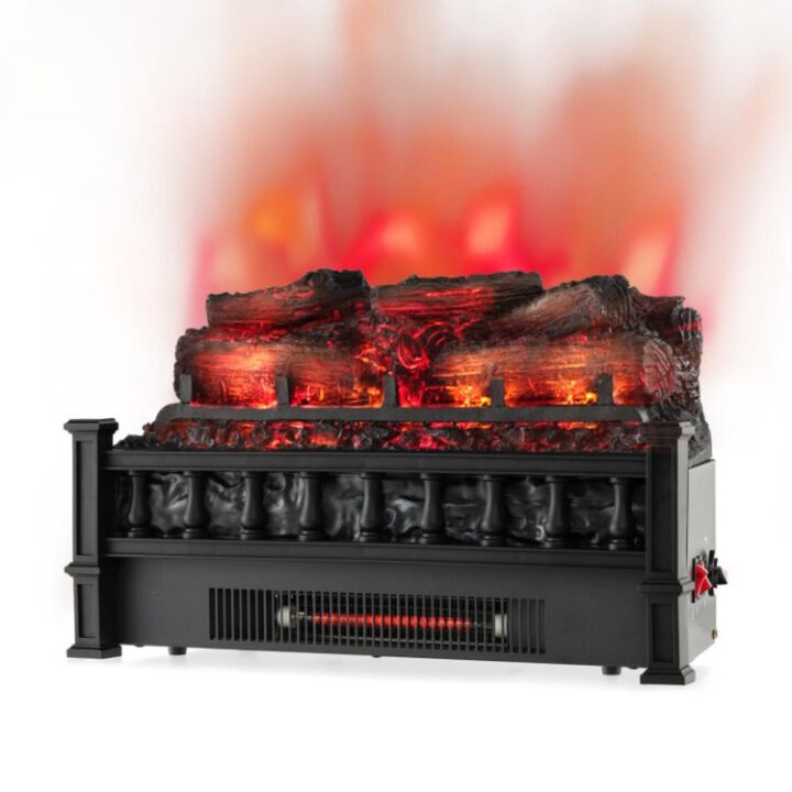 Hivvago 20 Inch Electric Fireplace Heater with Realistic Pinewood Ember Bed-Black