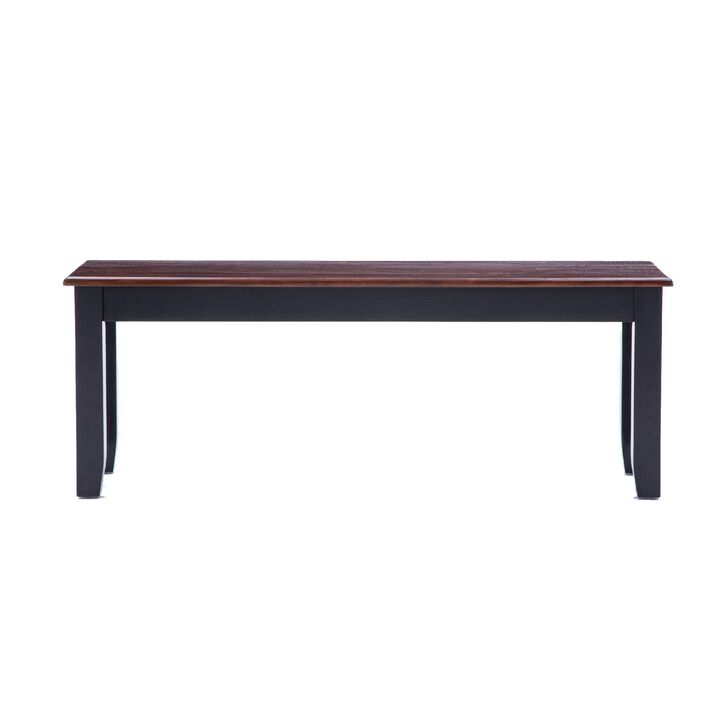 Zoy 48 Inch Wood Dining Bench, Cherry Brown Top, Classic Black Tapered Legs-Benzara