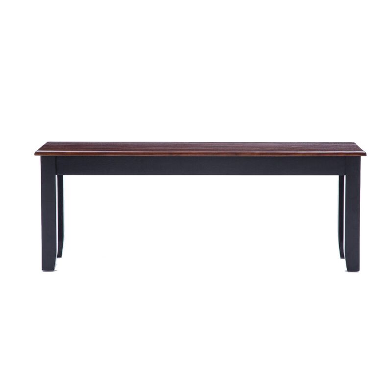 Zoy 48 Inch Wood Dining Bench, Cherry Brown Top, Classic Black Tapered Legs-Benzara