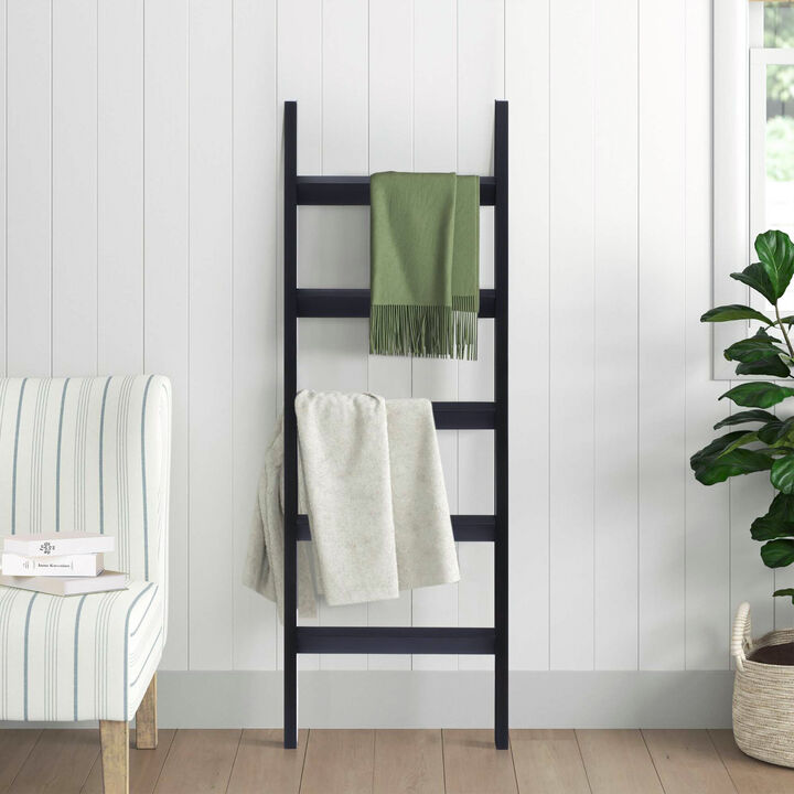 LuxenHome Black Wood 4.8ft Decorative Blanket Ladder