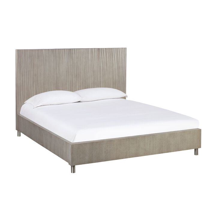 Ann California King Bed, High Profile Headboard, Vertical Lines, Gray - Benzara