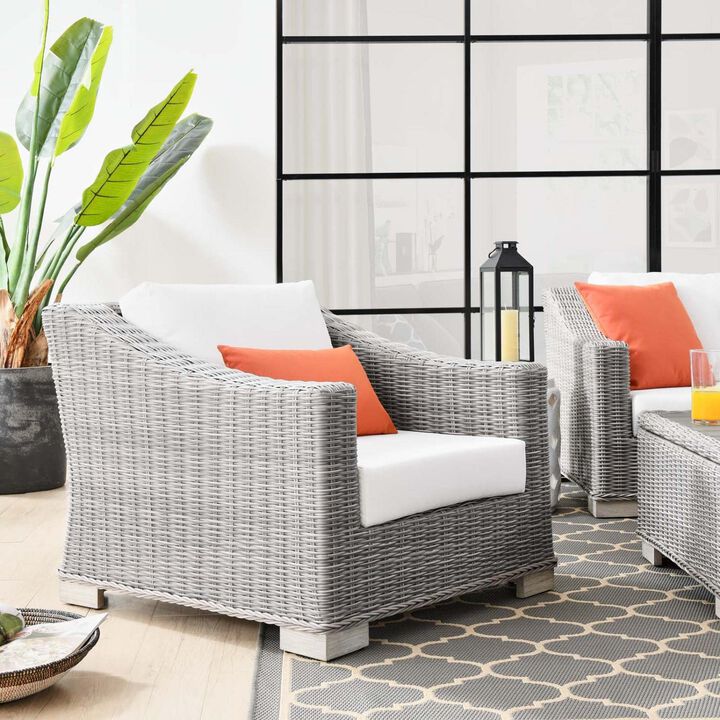 Modway Conway Outdoor Patio Wicker Rattan, Armchair, Light Gray White