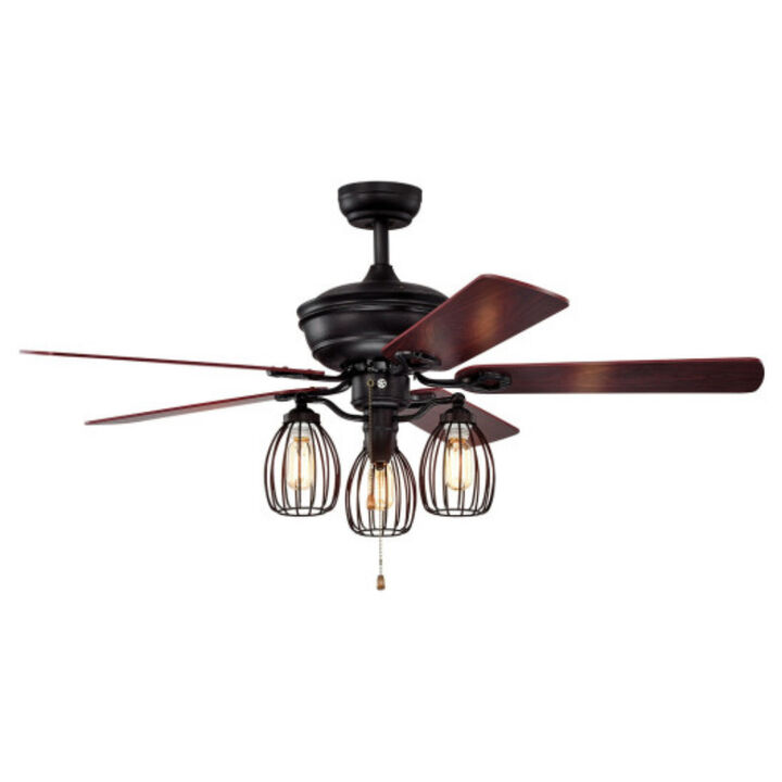 52" Electric Ceiling Fan with 5 Blades and 3 Lights for Living Room and Bedroom