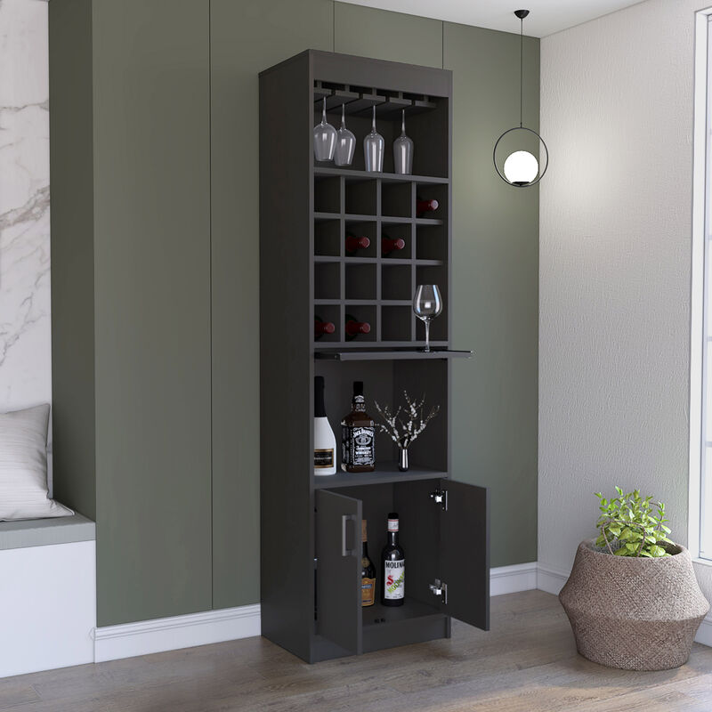 DEPOT E-SHOP Athens Kava Bar Cabinet, 16 Built-in Wine Rack, Two Door Cabinet, Two Shelves, Black