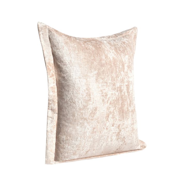 Brad Throw Pillow, 22 Inch Flanged Finish, Nude Beige Rayon Velvet - Benzara