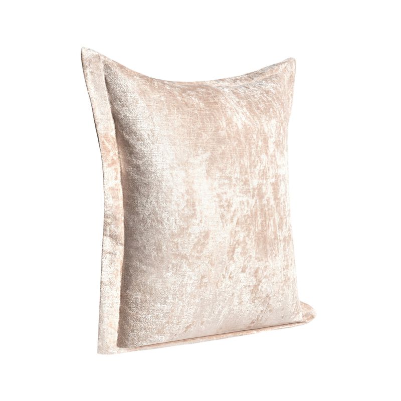 Brad Throw Pillow, 22 Inch Flanged Finish, Nude Beige Rayon Velvet - Benzara