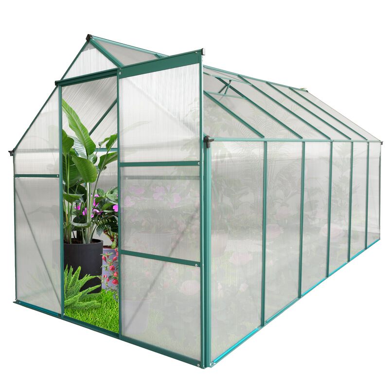 MONDAWE 6x12 FT Polycarbonate Greenhouse Raised Base and Anchor Aluminum Heavy Duty Walk-in Greenhouses for Outdoor Backyard