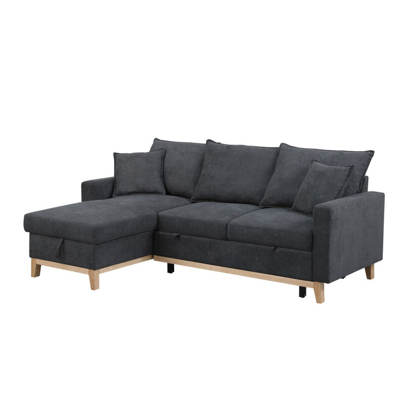 Colton Dark Gray Woven Reversible Sleeper Sectional Sofa With Storage Chaise