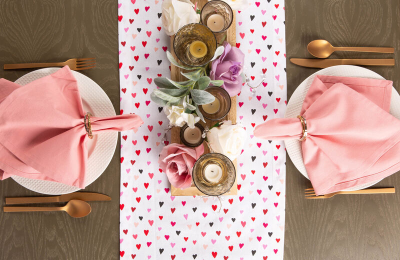 72" White and Red Printed Hearts Rectangular Valentine's Day Table Runner
