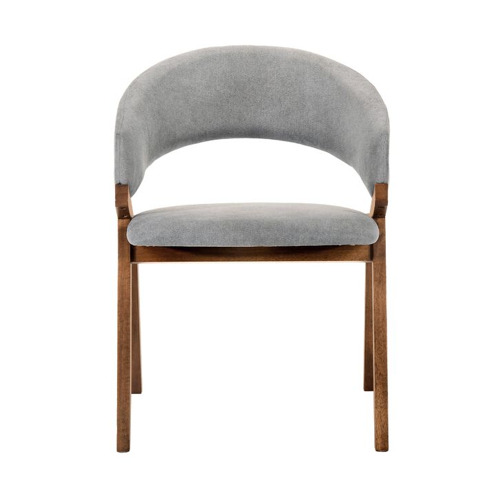 Talulah Gray Fabric and Walnut Veneer Dining Side Chairs - Set of 2 - Benzara