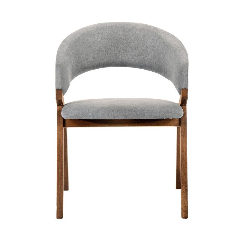 Talulah Gray Fabric and Walnut Veneer Dining Side Chairs - Set of 2 - Benzara