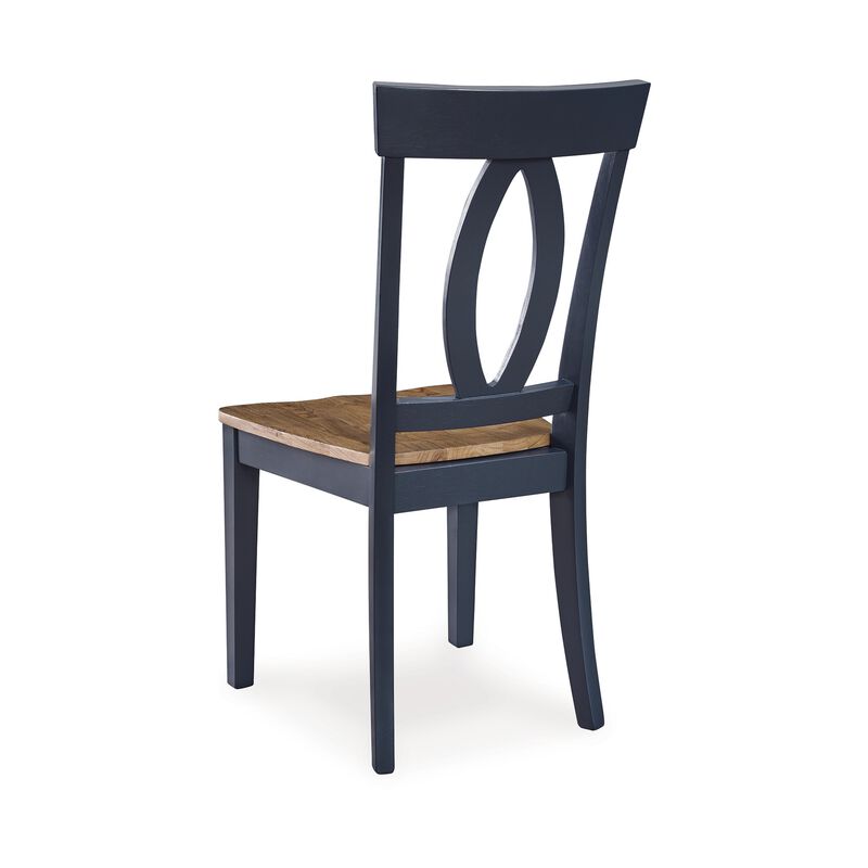 Doti Dining Side Chair Set of 2, Open Back, Contoured Seat, Slate Blue - Benzara