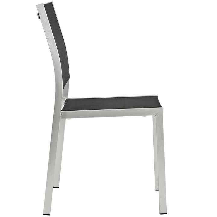 Shore Outdoor Patio Aluminum Side Chair Set of 2 in Silver Black - Benzara
