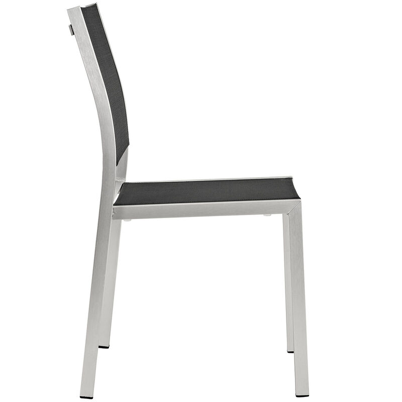 Shore Outdoor Patio Aluminum Side Chair Set of 2 in Silver Black - Benzara