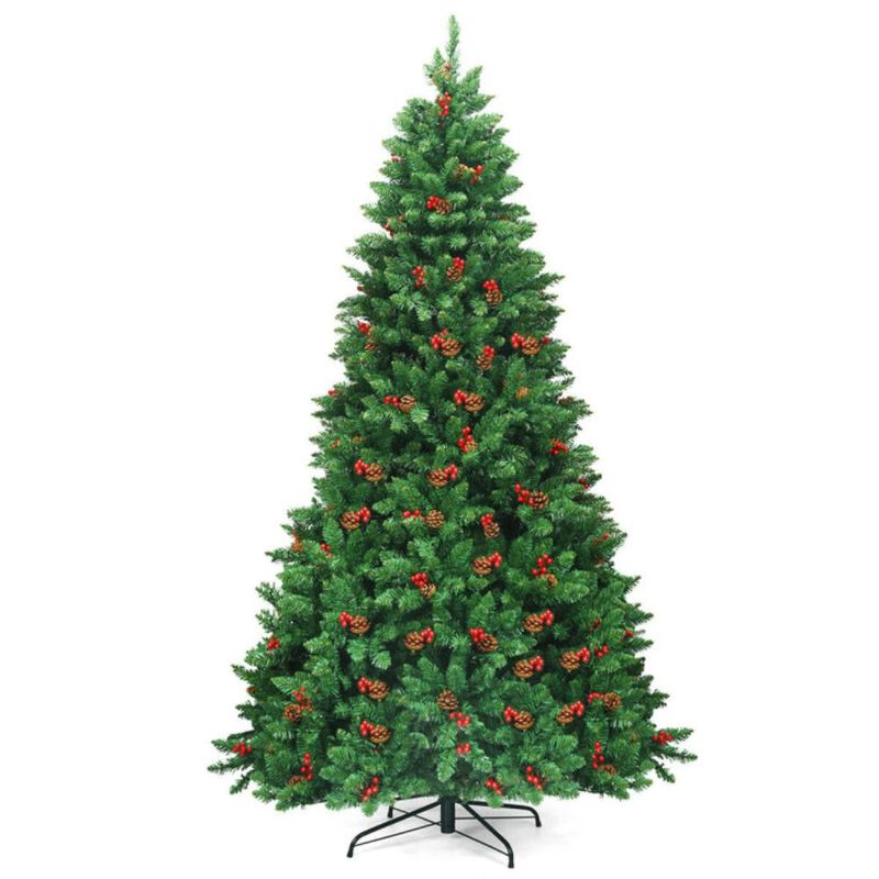 Hivvago 7.5 Feet Pre-lit Hinged Christmas Tree with 550 LED Lights and Sturdy Metal Stand