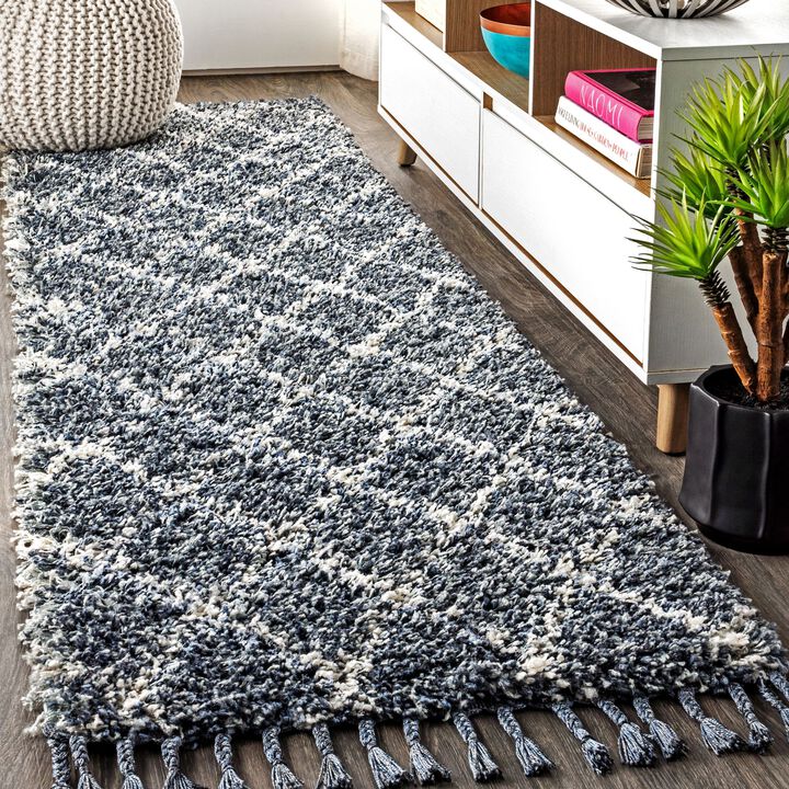 Gabrielle Mercer Shag Plush Tassel Moroccan Geometric Trellis Area Rug
