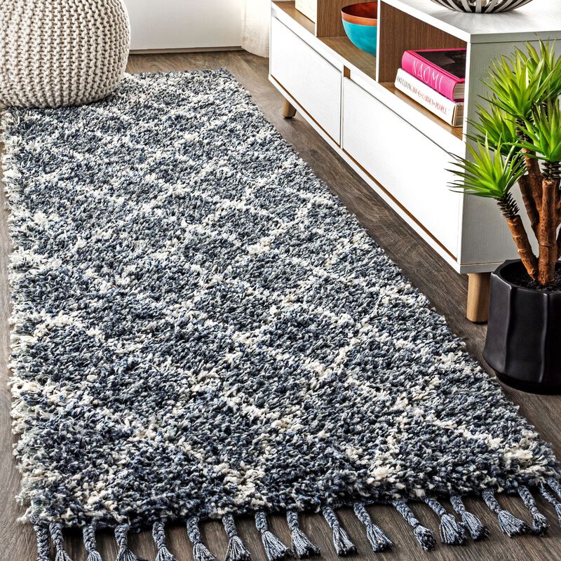 Gabrielle Mercer Shag Plush Tassel Moroccan Geometric Trellis Area Rug