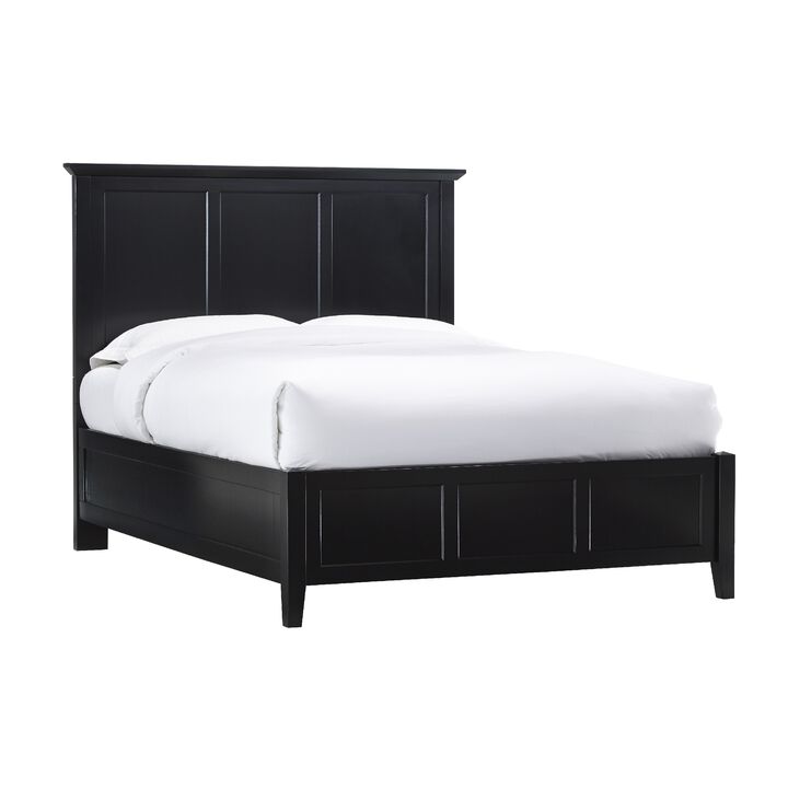 Neo Solid Mahogany Wood Low Profile Queen Bed, Beveled Trim Top, Black - Benzara