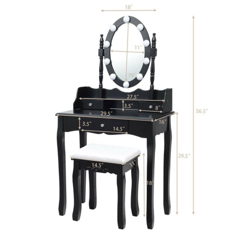 Hivvago Oval Mirror Vanity Set  with 10 LED Dimmable Bulbs and 3 Drawers