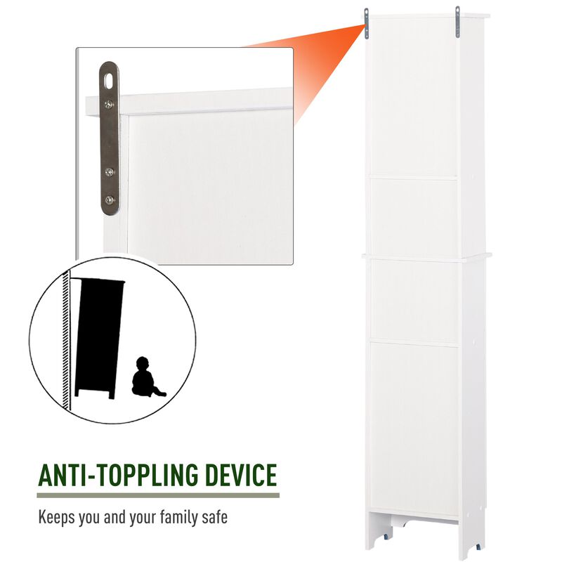 White Bathroom Tower: Tall 3-Tier Linen Cabinet with Shelves