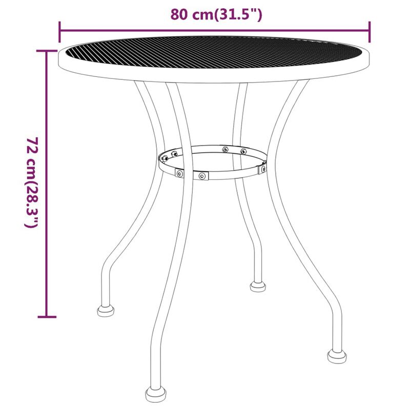 Yoko Outdoor Breakfast Table, Dark Gray Mesh Iron, Round 32 Inch Top - Benzara