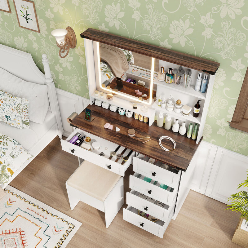 Farmhouse Vanity Set with Mirror and 3-Color Lighting