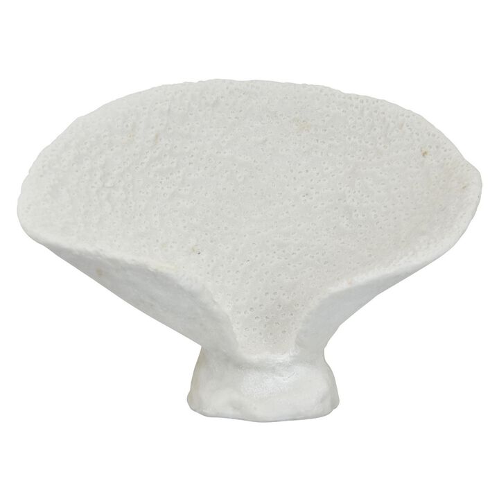 Coral Tabletop Decor, Cone Shape, 15 Inch White Textured Resin Finish - Benzara