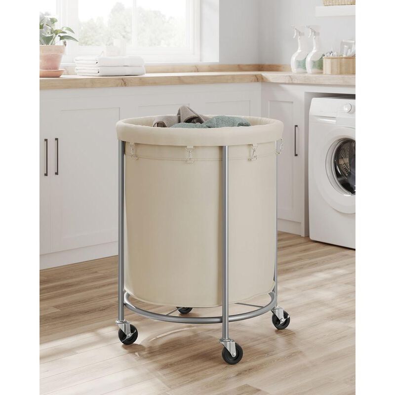 Laundry Basket with Wheels and Removable Bag, Steel Frame, 4 Casters and 2 Brakes