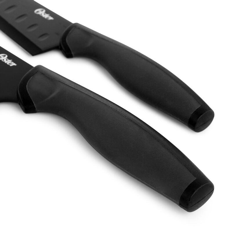 Oster Slice Craft 2 Piece Stainless Steel Santoku Knife Set in Black