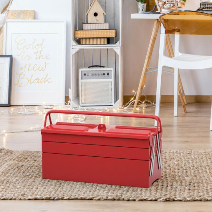 20 Inch Metal Tool Box Portable with 5 Trays Cantilever