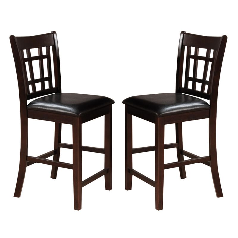 41 Inch Wood Counter Height Chair, Leatherette Seat, Dark Brown, Set of 2-Benzara