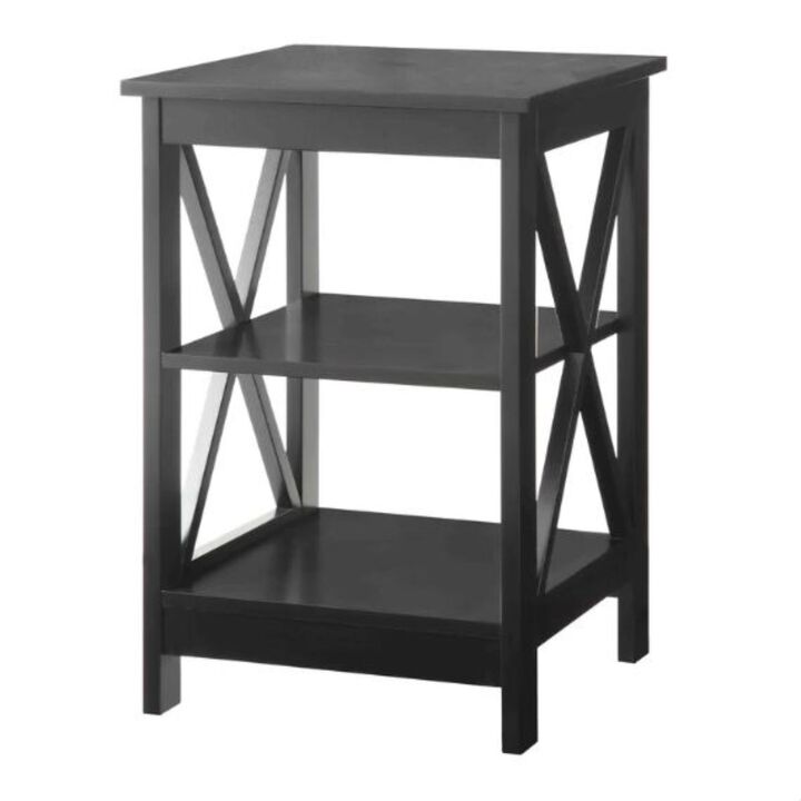 Hivvago Black Wood X-Design End Table Nightstand with 3 Open Shelves