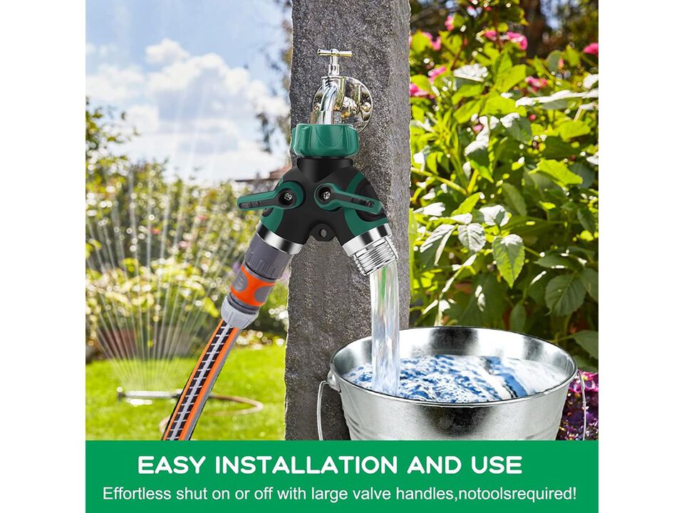 LANPOWAE Garden Hose Splitter 2 Way, 3/4" Y Water Hose Splitter with Comfort Rubber Long Handle