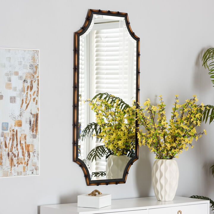 Baxton Studio Lieven Rustic Two-Tone Light Brown and Black Finished Metal Accent Wall Mirror