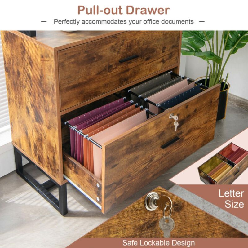 Hivvago Letter Size Lateral File Cabinet with Lock and Bookshelf