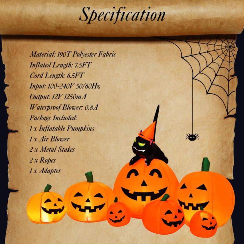 Hivvago Halloween 7.5 Feet Inflatable Pumpkin Combo with Witch Black Cat