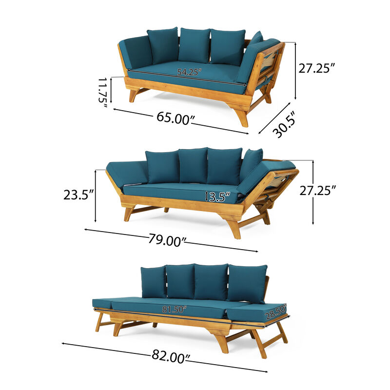 Merax Acacia Wood Patio Convertible Couch Sofa Bed