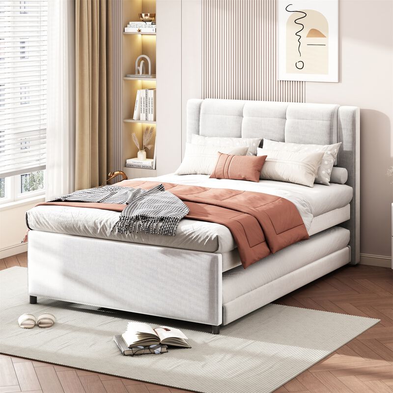 Merax Upholstery Platform Bed with Trundle