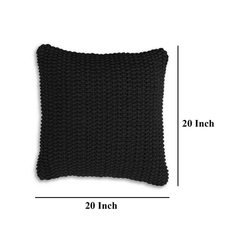 Rene Square Accent Throw Pillow, 20 Inch, Black Handwoven Design - Benzara