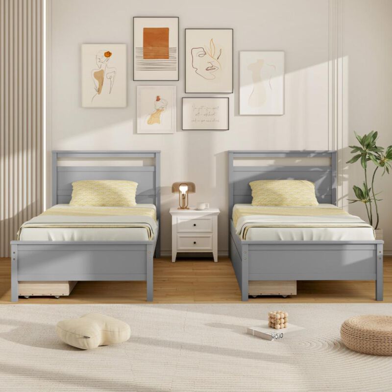 Hivvago Wooden Bed Frame with 2 Drawers for Teens and Adults