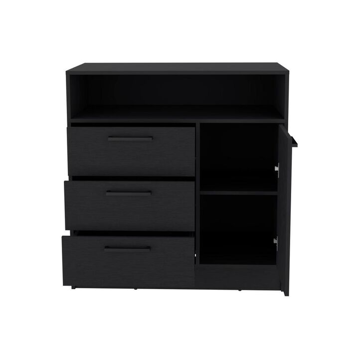 Dresser with Spacious 3-Drawer and Single-Door Storage Cabinet, Black