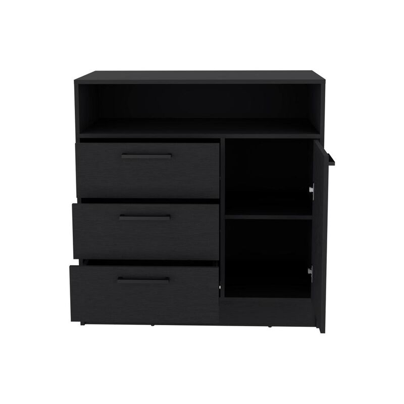 Dresser with Spacious 3-Drawer and Single-Door Storage Cabinet, Black