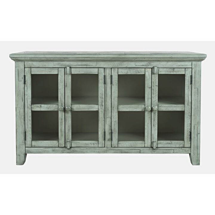 Jofran Rustic Shores 54 Coastal Distressed Acacia Four-Door Credenza Cabinet