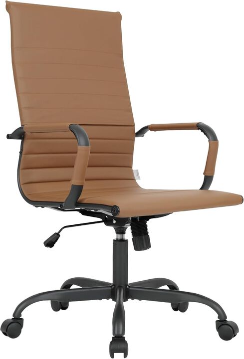 LeisureMod Harris Leather Swivel Armrests Modern High-Back Adjustable Executive Conference Chair for Office and Home,