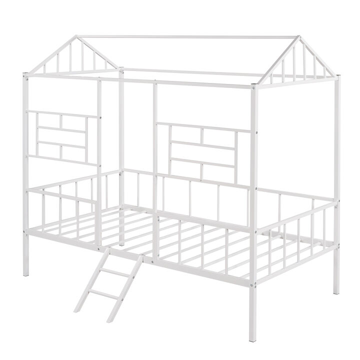 Durable Metal House Bed Frame, Playhouse Style Twin Bed with Slats, No Box Spring Needed