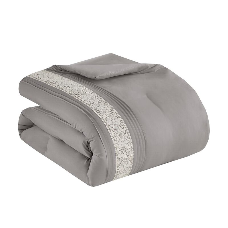Gracie Mills 7-Piece Farmhouse Lace Trim Comforter Set with Throw Pillows