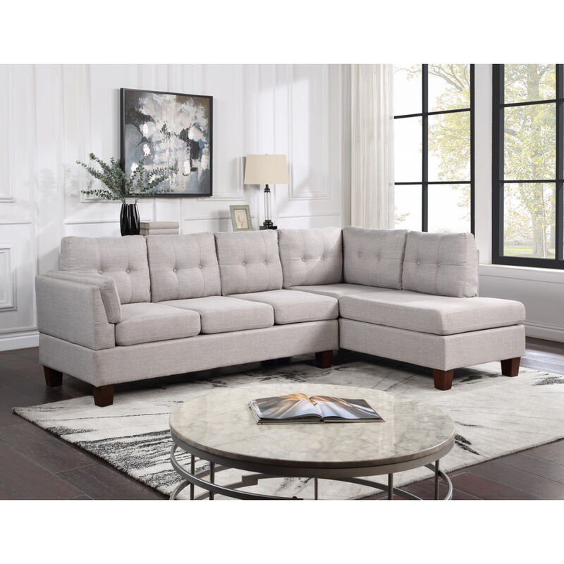 Dalia Light Gray Linen Modern Sectional Sofa With Right Facing Chaise