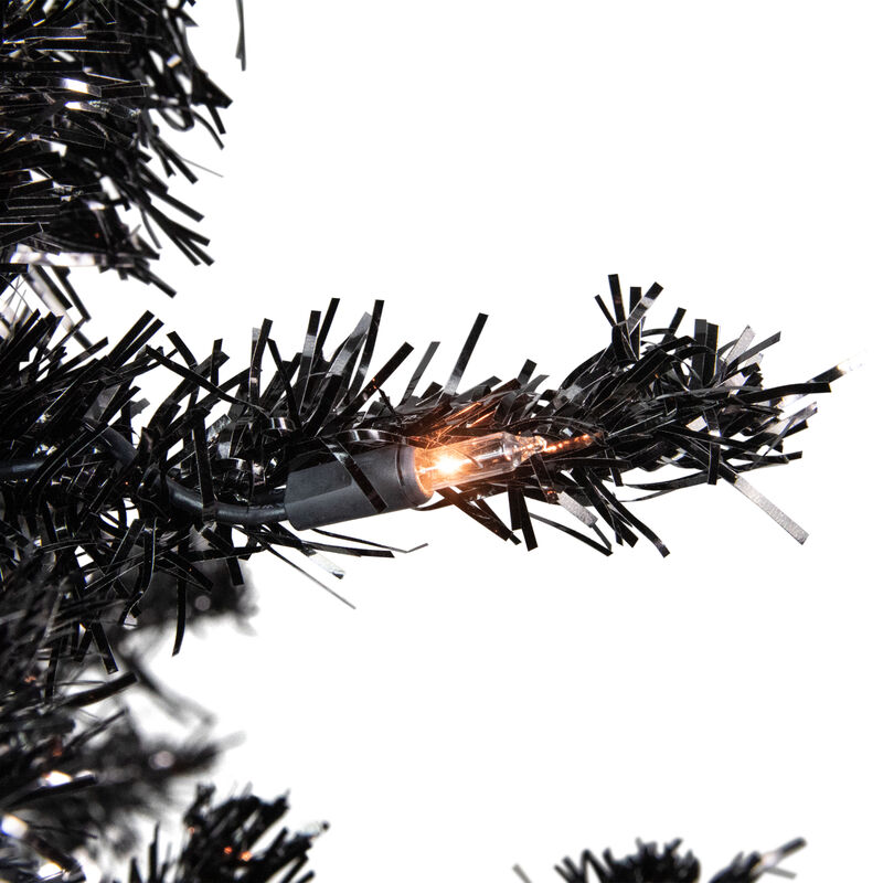 6' Pre-Lit Black Artificial Tinsel Christmas Tree  Clear Lights