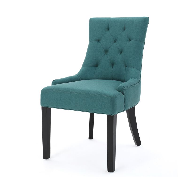 Chen Dining Chair Set of 2, 36 Inch Oval Shaped Padded Cushion, Teal - Benzara