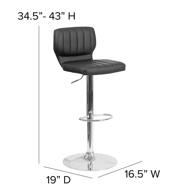 Flash Furniture Contemporary Black Vinyl Adjustable Height Barstool with Vertical Stitch Back and Chrome Base